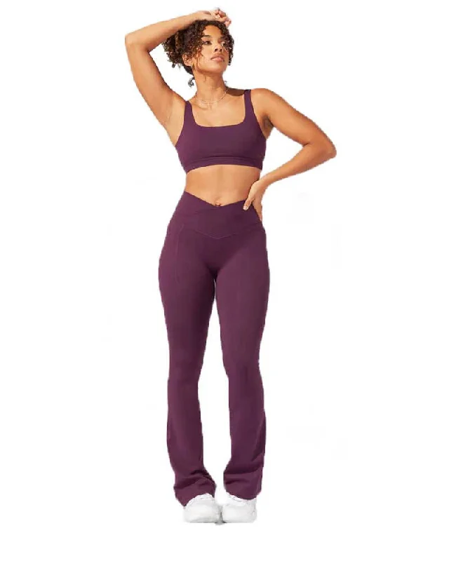 Crisscross Hourglass Flared Leggings  - Winter Plum