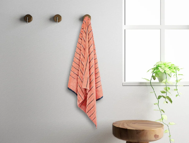 Coral/Navy Blue - Coral 100% Cotton Bath Towel - Exotica By Spaces