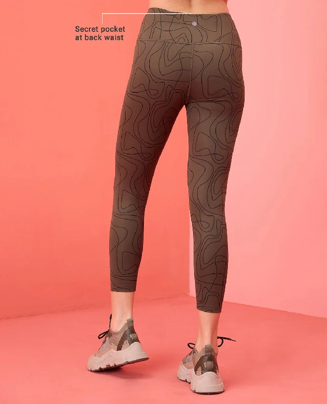 Nykd All Day High rise Trendsetter Printed Legging- NYK121-Doodle Olive Print