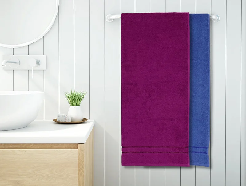 Magenta/Navy Bl 2 Piece 100% Cotton Bath Towel Set - Seasons Best Qd By Spaces