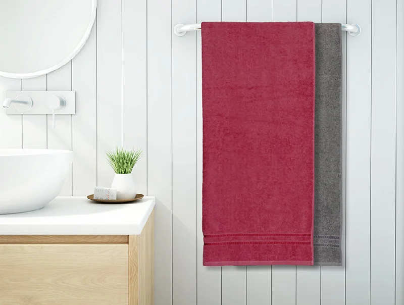 Coral/Grey 2 Piece 100% Cotton Bath Towel Set - Seasons Best Qd By Core By Spaces