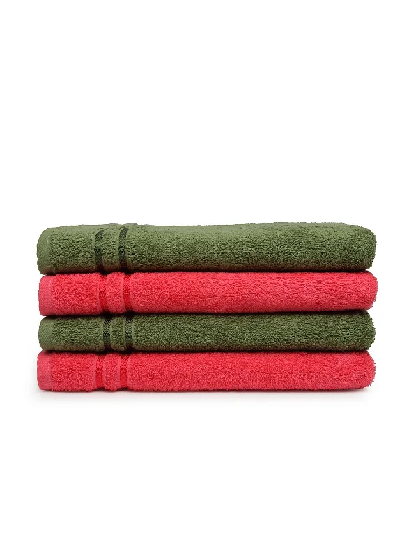 Solid Green/Coral 100% Cotton 4 Bath Towel - Seasons Best Qd By Spaces