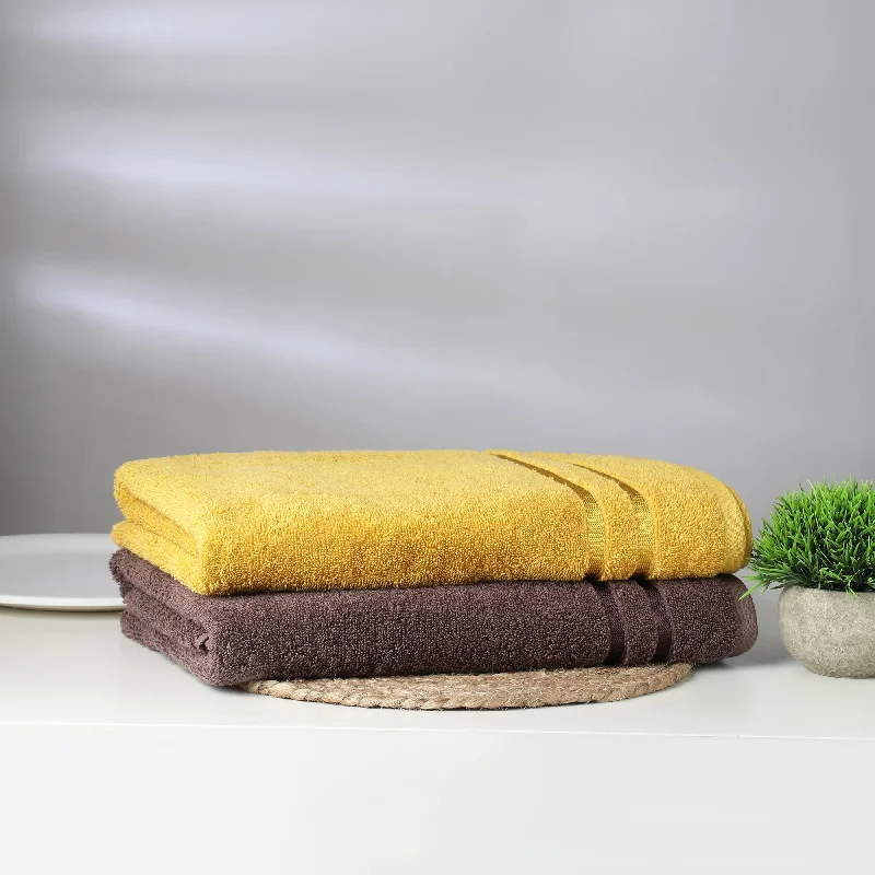 Solid Mustard/Chocola 100% Cotton 2 Bath Towel - Atrium Eoss By Spaces