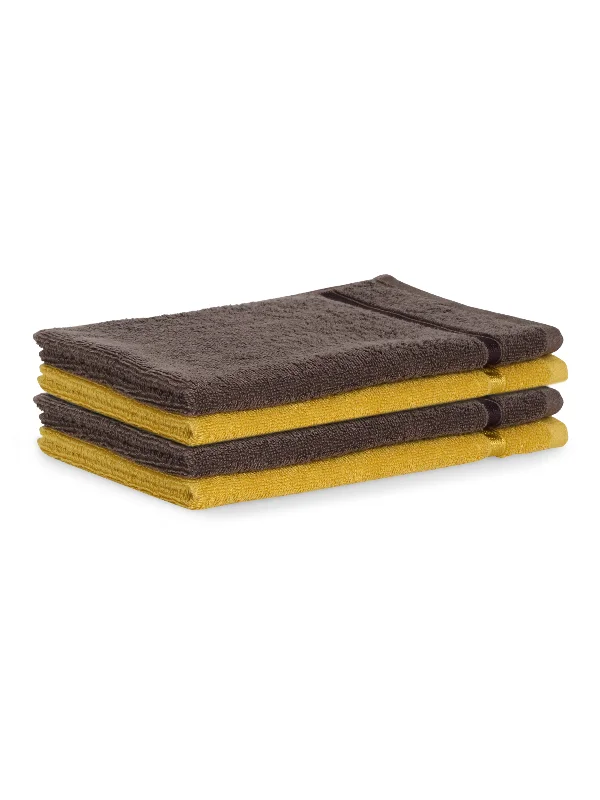 Solid Mustard/Chocola 100% Cotton 4 Hand Towel - Atrium By Spaces