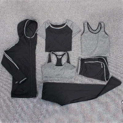 Verzy Hot Yoga Set Women Fitness Running Exercise Sport Bra+Pants+Shirt+Coat+Shorts+Vest 3 colors Breathable Push up Sports suit