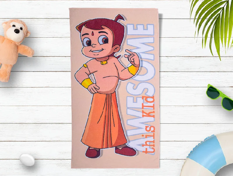 Light Yellow 100% Cotton Bath Towel - Chhota Bheem By Spaces