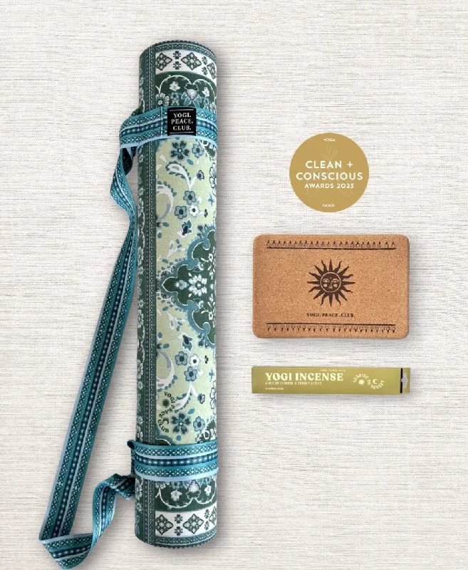 4 mm Yoga Pack - Mint Tea Yoga Mat + Block + Strap + Incense