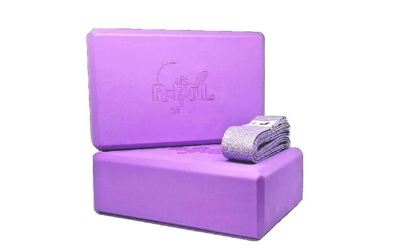 Yoga block R-PTIL by EVA Foam eco-Friendly set of 2blocks color purple and strap